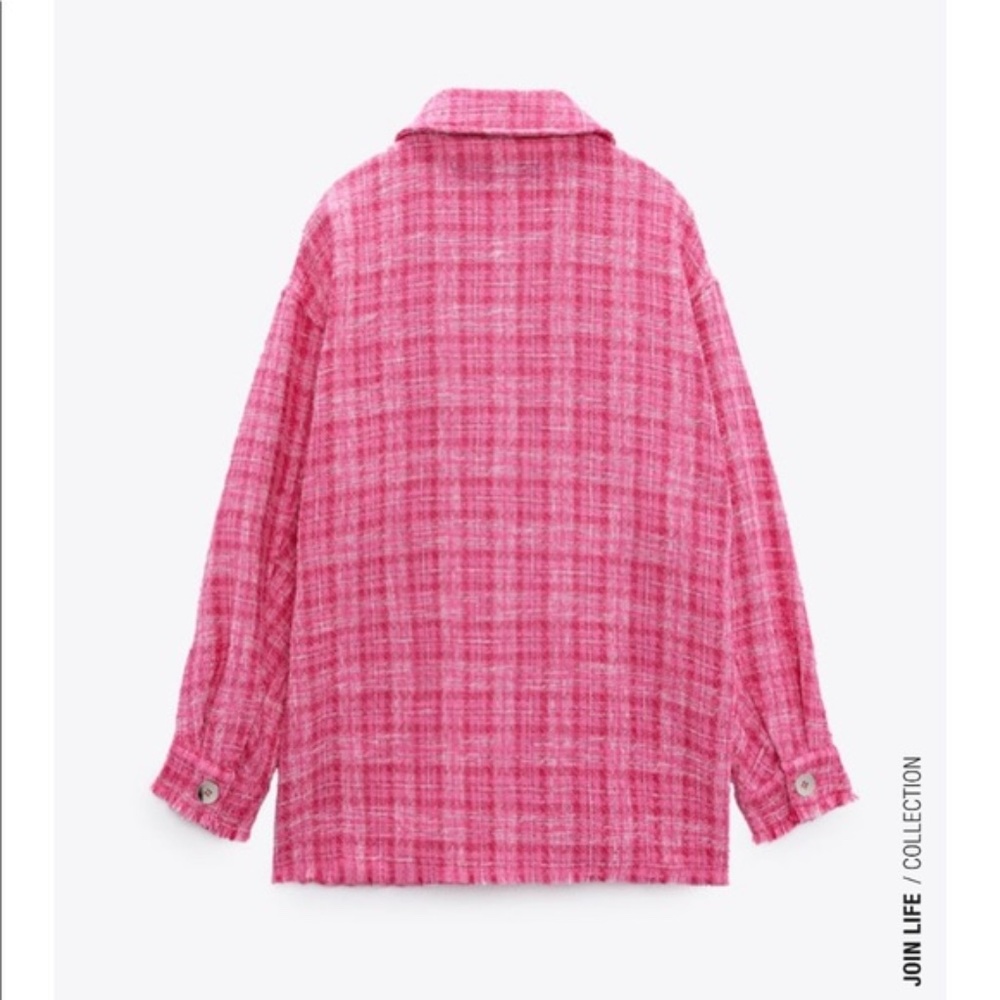 NWT ZARA WOVEN PLAID OVER SIZE SHIRT PINK / WHITE M - Picture 5 of 8